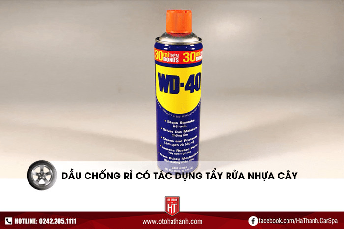Cách tẩy nhựa cây trên ô tô bằng dầu chống rỉ WD-40 hoặc RP-7